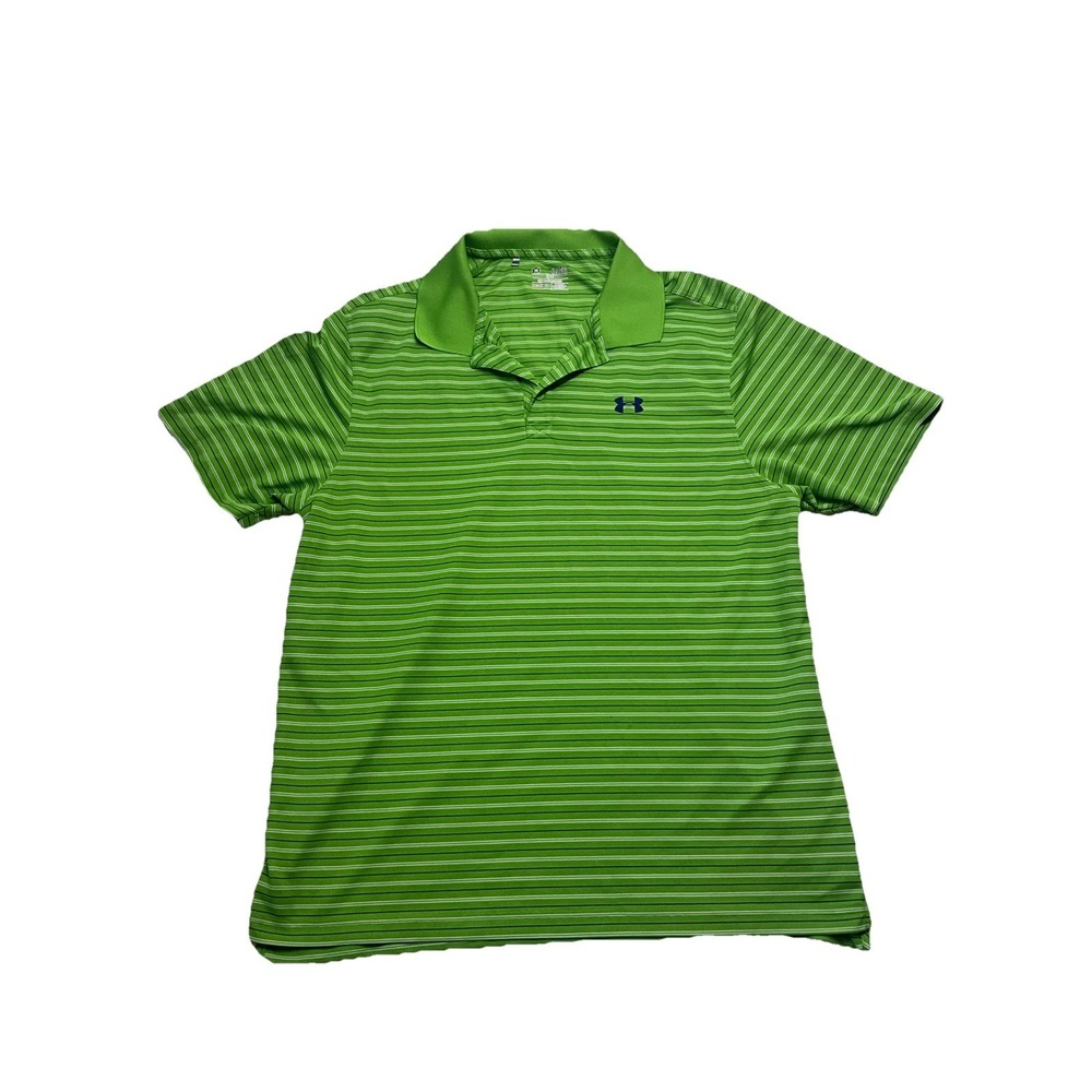 Under Armour Men's Green Stripped Collared Polo Shirt Size XL - Picture 1 of 6